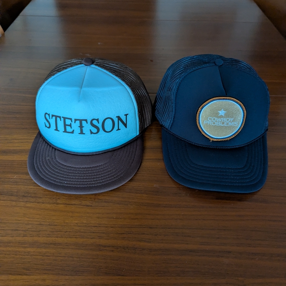 Stetson Brown Trucker Hat & Cowboy Poblems Blue Foam Hat Pre Owned